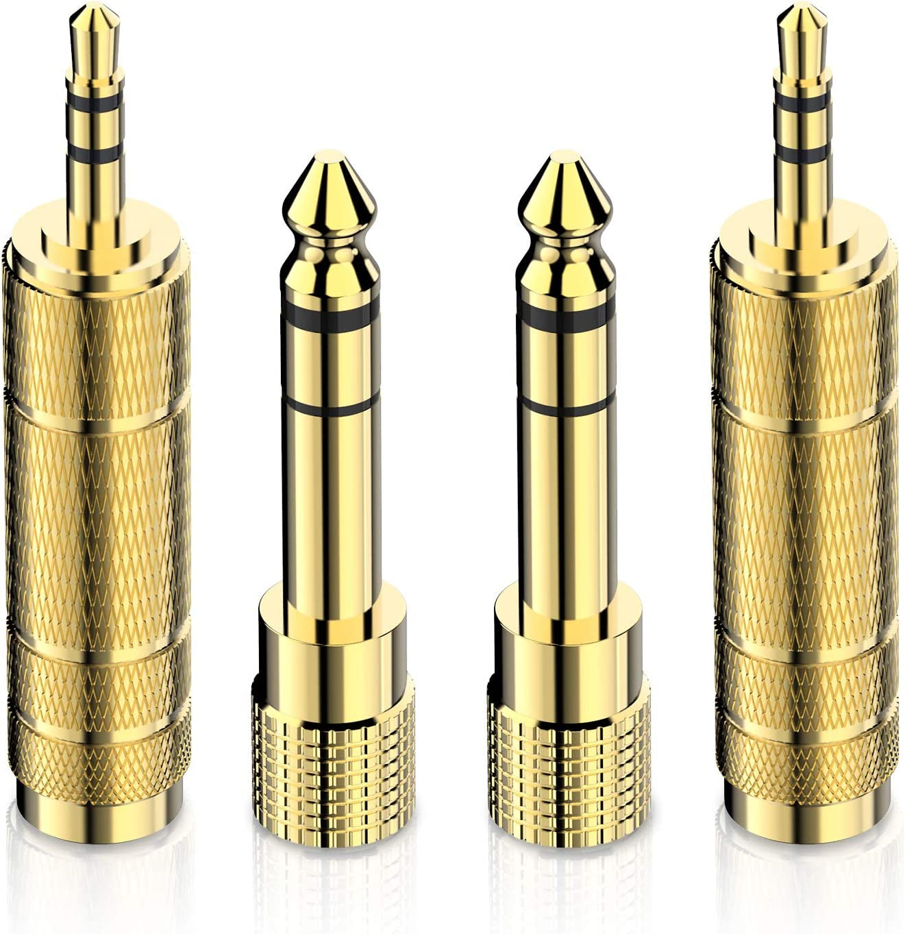 Headphone Adapter 6.35Mm (1/4 Inch) Male to 3.5Mm (1/8 Inch) Female and 3.5 Mm Male Plug to 6.35 Mm Female Jack, Audio Stereo TRS Converter Adapters (4 -Pack Gold Plated)