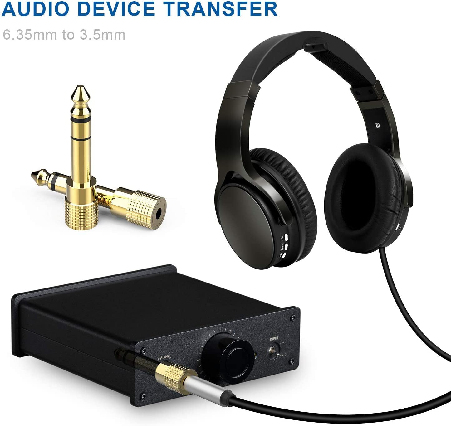 Headphone Adapter 6.35Mm (1/4 Inch) Male to 3.5Mm (1/8 Inch) Female and 3.5 Mm Male Plug to 6.35 Mm Female Jack, Audio Stereo TRS Converter Adapters (4 -Pack Gold Plated)