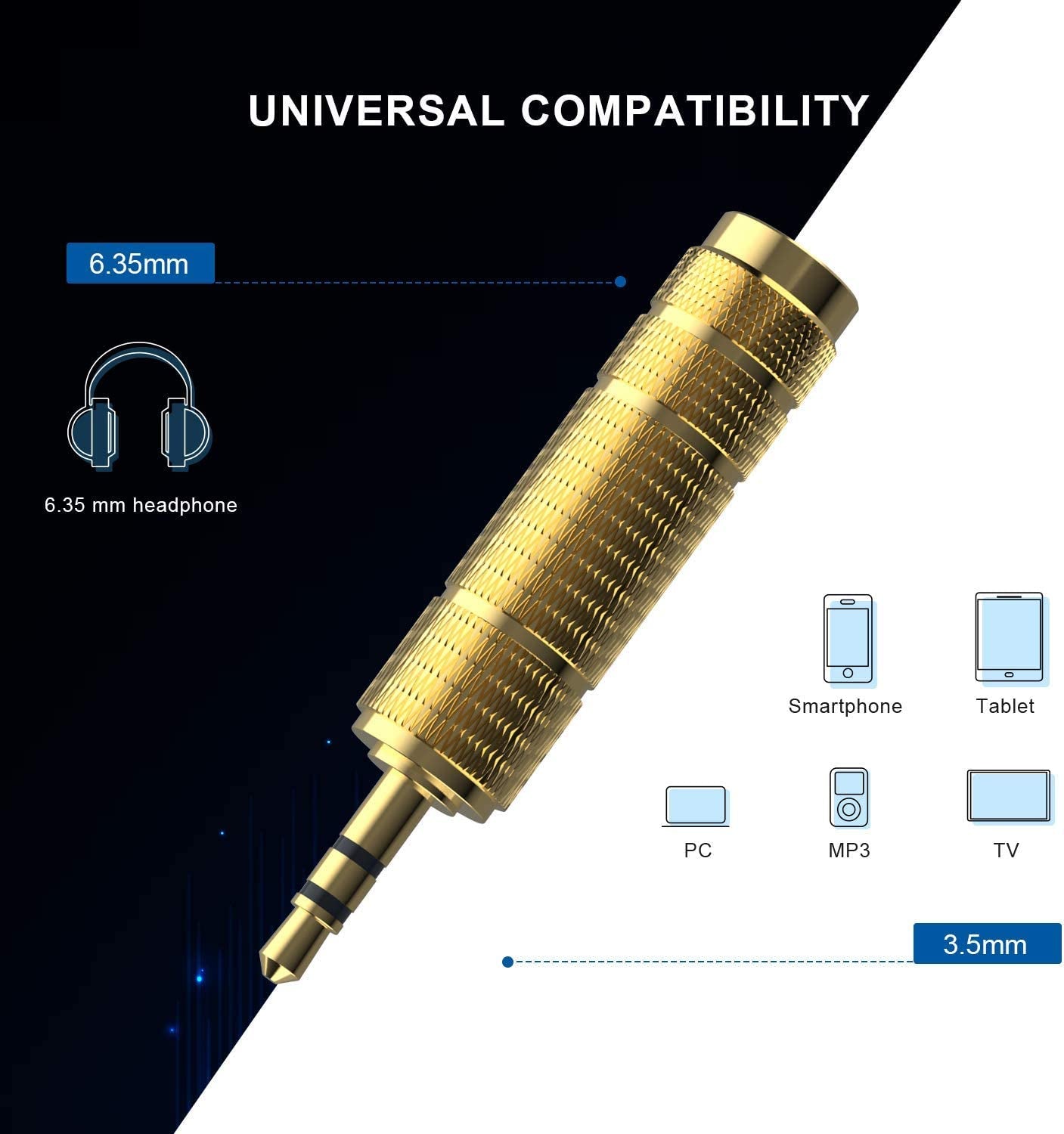 Headphone Adapter 6.35Mm (1/4 Inch) Male to 3.5Mm (1/8 Inch) Female and 3.5 Mm Male Plug to 6.35 Mm Female Jack, Audio Stereo TRS Converter Adapters (4 -Pack Gold Plated)