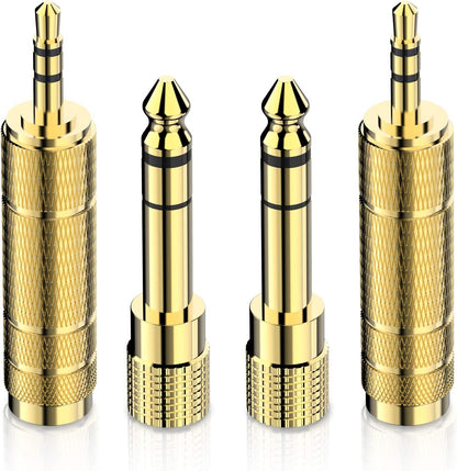 Headphone Adapter 6.35Mm (1/4 Inch) Male to 3.5Mm (1/8 Inch) Female and 3.5 Mm Male Plug to 6.35 Mm Female Jack, Audio Stereo TRS Converter Adapters (4 -Pack Gold Plated)