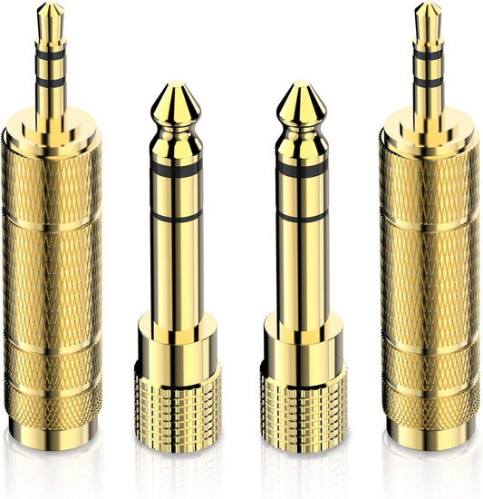 Headphone Adapter 6.35Mm (1/4 Inch) Male to 3.5Mm (1/8 Inch) Female and 3.5 Mm Male Plug to 6.35 Mm Female Jack, Audio Stereo TRS Converter Adapters (4 -Pack Gold Plated)