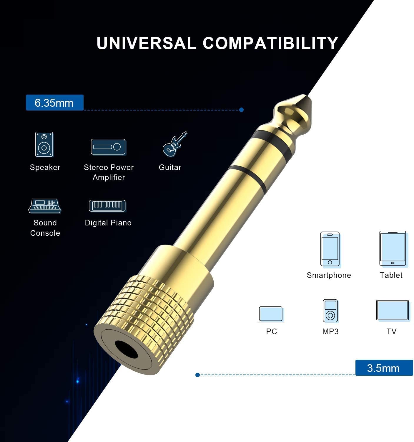 Headphone Adapter 6.35Mm (1/4 Inch) Male to 3.5Mm (1/8 Inch) Female and 3.5 Mm Male Plug to 6.35 Mm Female Jack, Audio Stereo TRS Converter Adapters (4 -Pack Gold Plated)