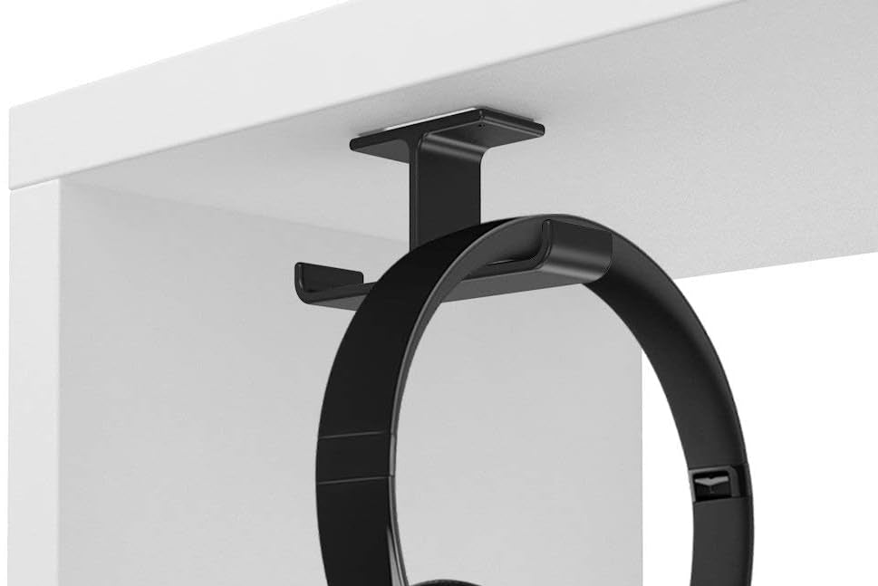 Headphone Hanger Stand under Desk Hook Aluminum Stick-On Adhesive Dual Headsets Holder Mount PC Gaming Accessories for All Headphones