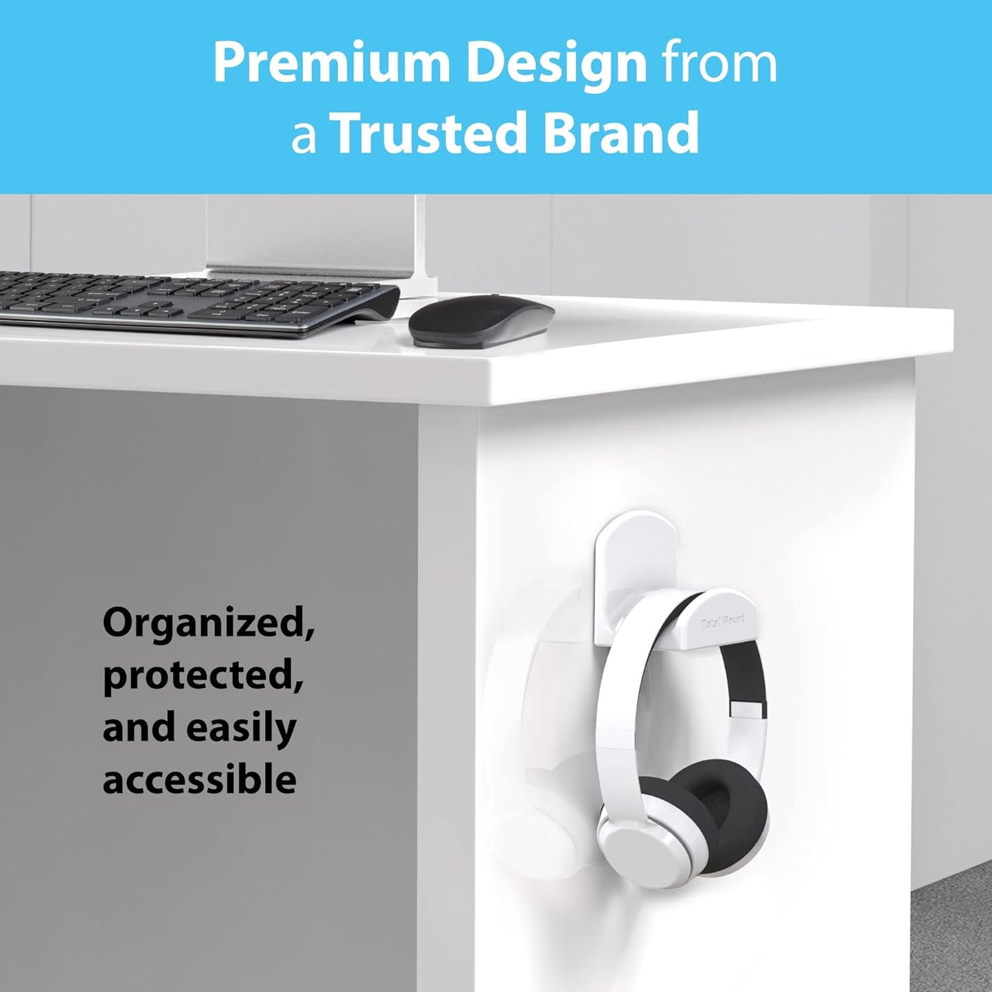 Headphone Hanger – Includes Removable Adhesive Strips for Easy, Damage-Free Wall, Desk, or PC Mounting (Premium White Headphone Hook – One Pack)