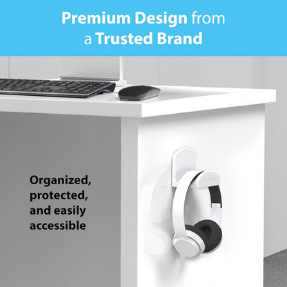 Headphone Hanger – Includes Removable Adhesive Strips for Easy, Damage-Free Wall, Desk, or PC Mounting (Premium White Headphone Hook – One Pack)