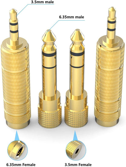 Headphone Adapter 6.35Mm (1/4 Inch) Male to 3.5Mm (1/8 Inch) Female and 3.5 Mm Male Plug to 6.35 Mm Female Jack, Audio Stereo TRS Converter Adapters (4 -Pack Gold Plated)