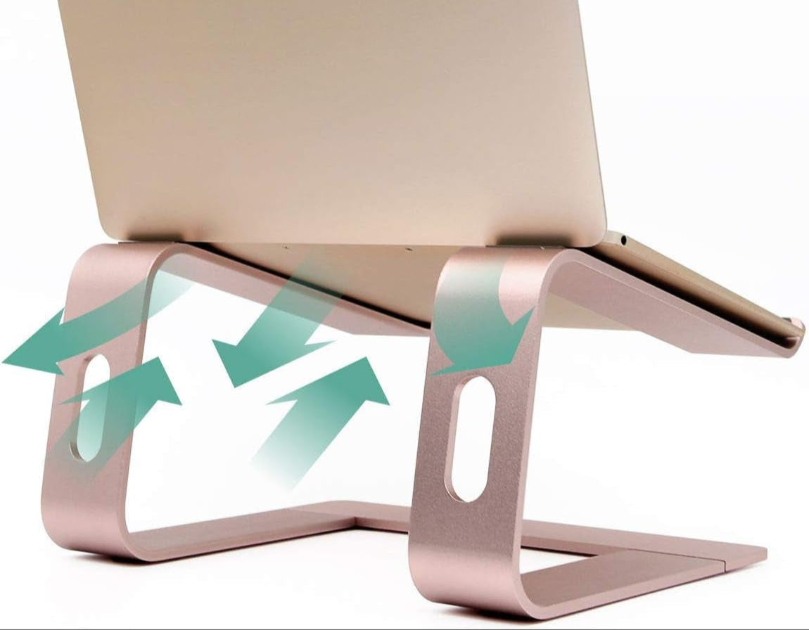 Ergonomic Aluminum Laptop Mount | Computer Stand & Holder - Compatible with Macbook, HP, Lenovo, Samsung, Huawei & More (10-17.3" Laptops) - Rose Gold